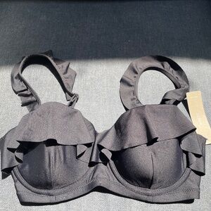 NWT J.Crew Ruffle Bikini Top, Black, size 32C